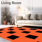 Bold Orange Black Square Pattern Rug