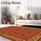 Intricate Floral Border With Deep Orange Tone Rug