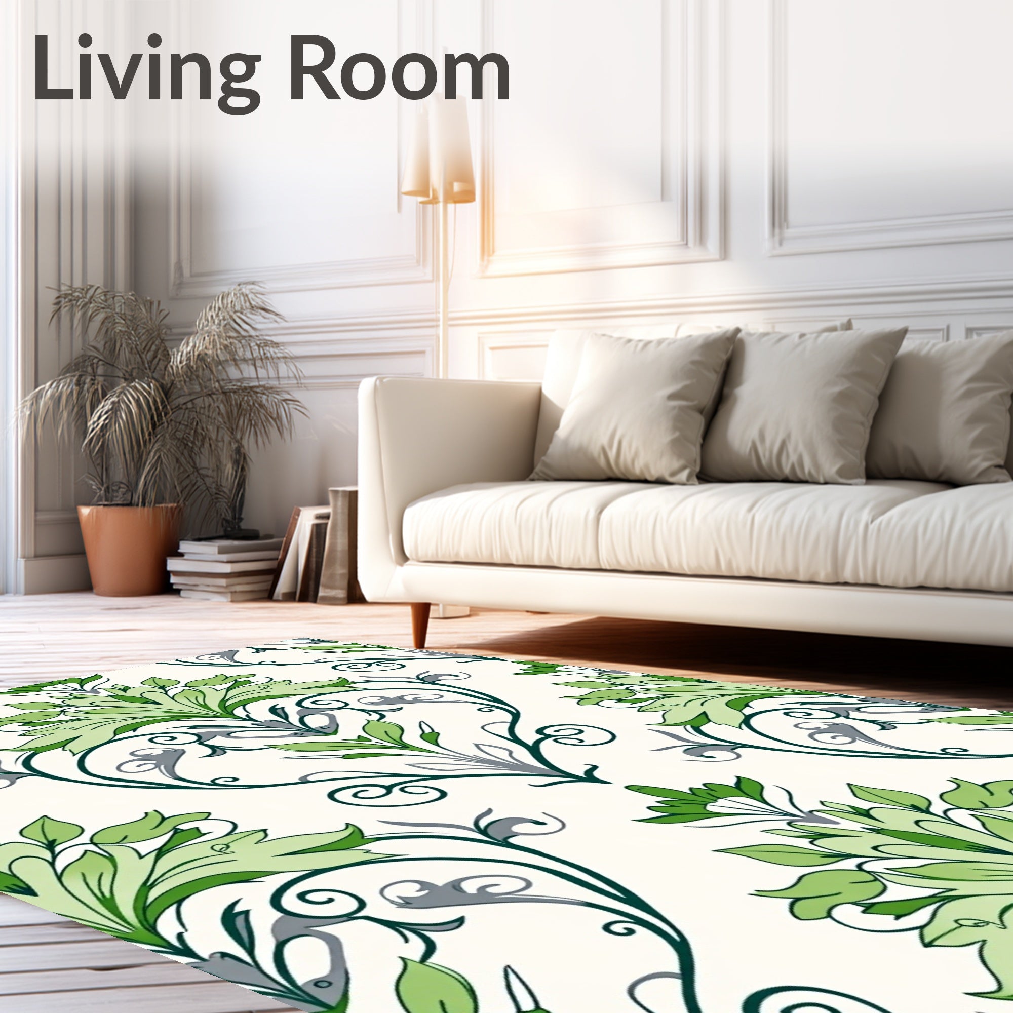 Elegant Green Floral Damask Pattern Rug