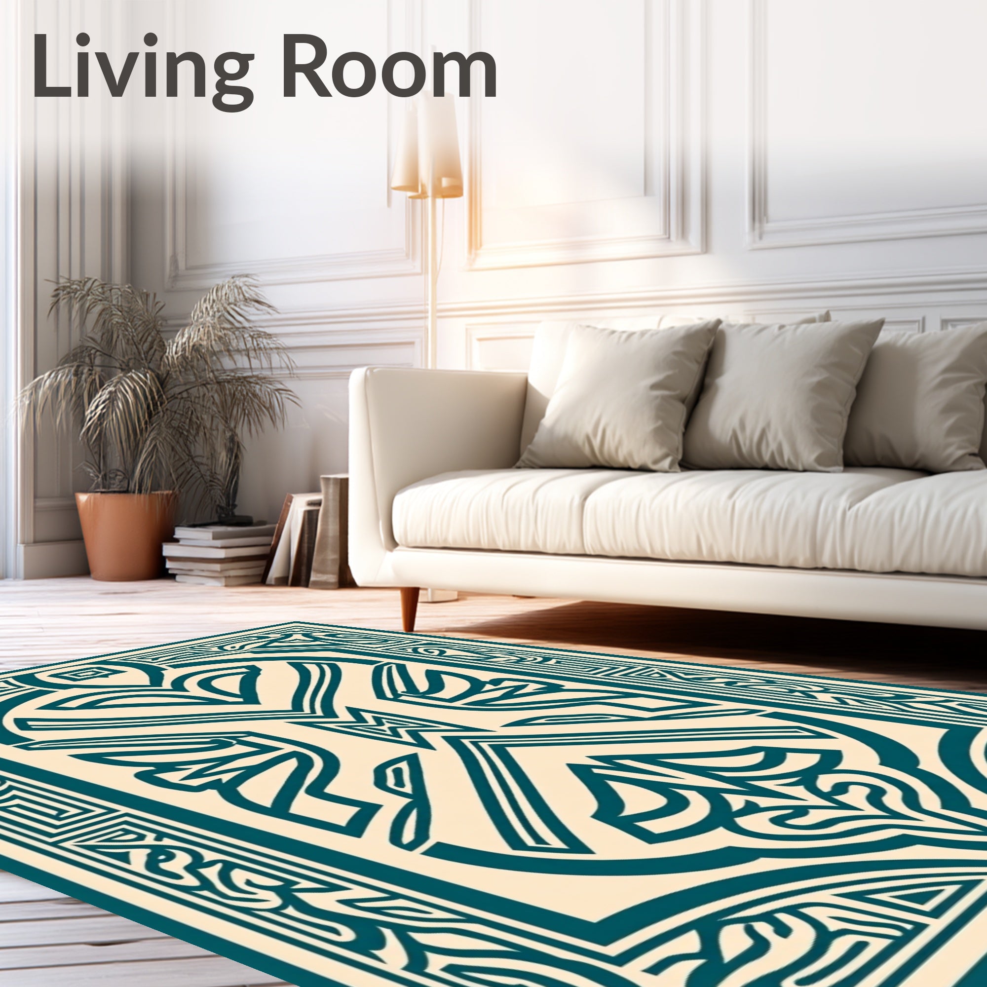 Intricate Teal Cream Ornamental Design Rug