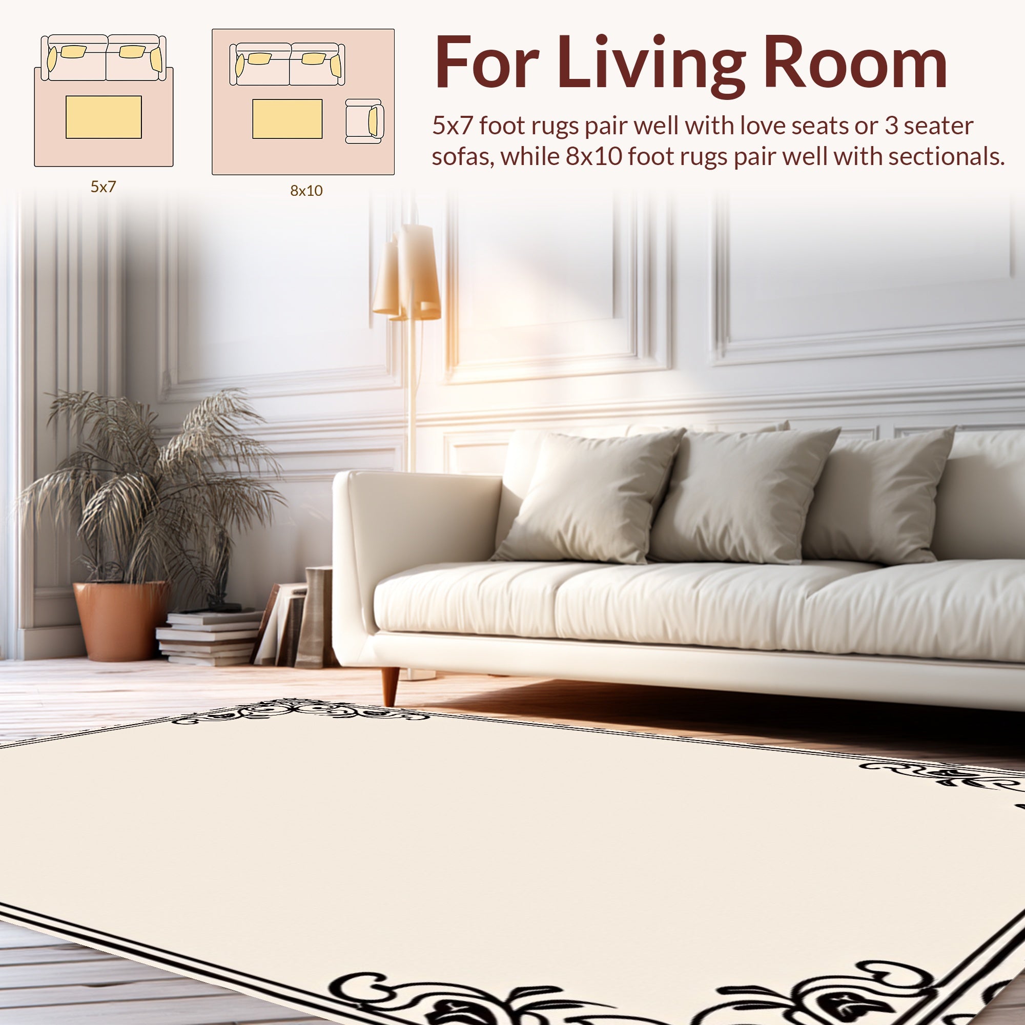 Classic Floral Scroll Border Design Rug