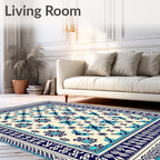 Cream Sky Blue Intricate Floral Pattern Rug