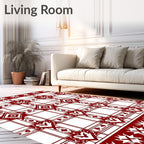Crimson White Geometric Heart Pattern Rug