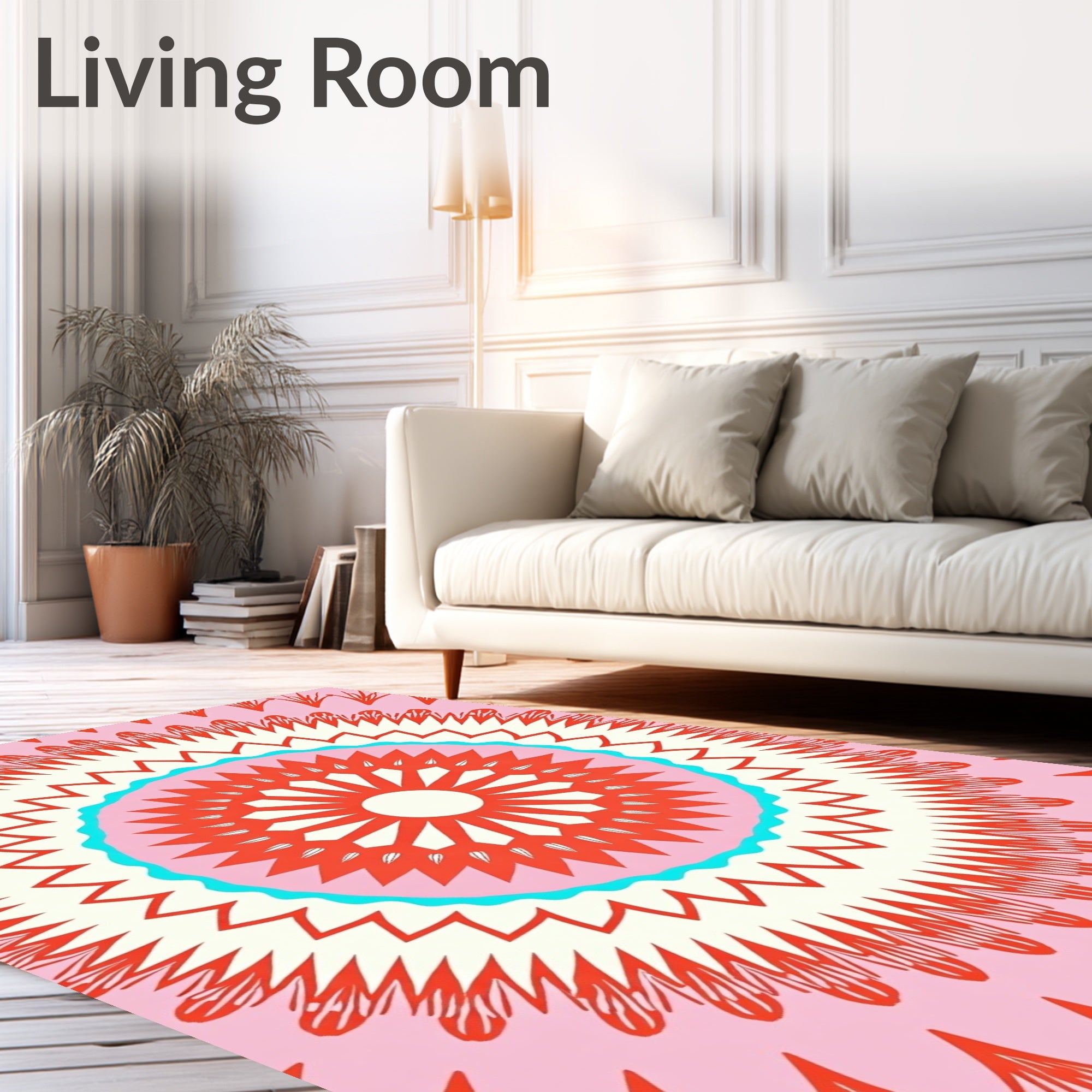 Radiant Pink Orange Starburst Mandala Rug