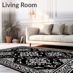 Black White Elegant Floral Pattern Rug