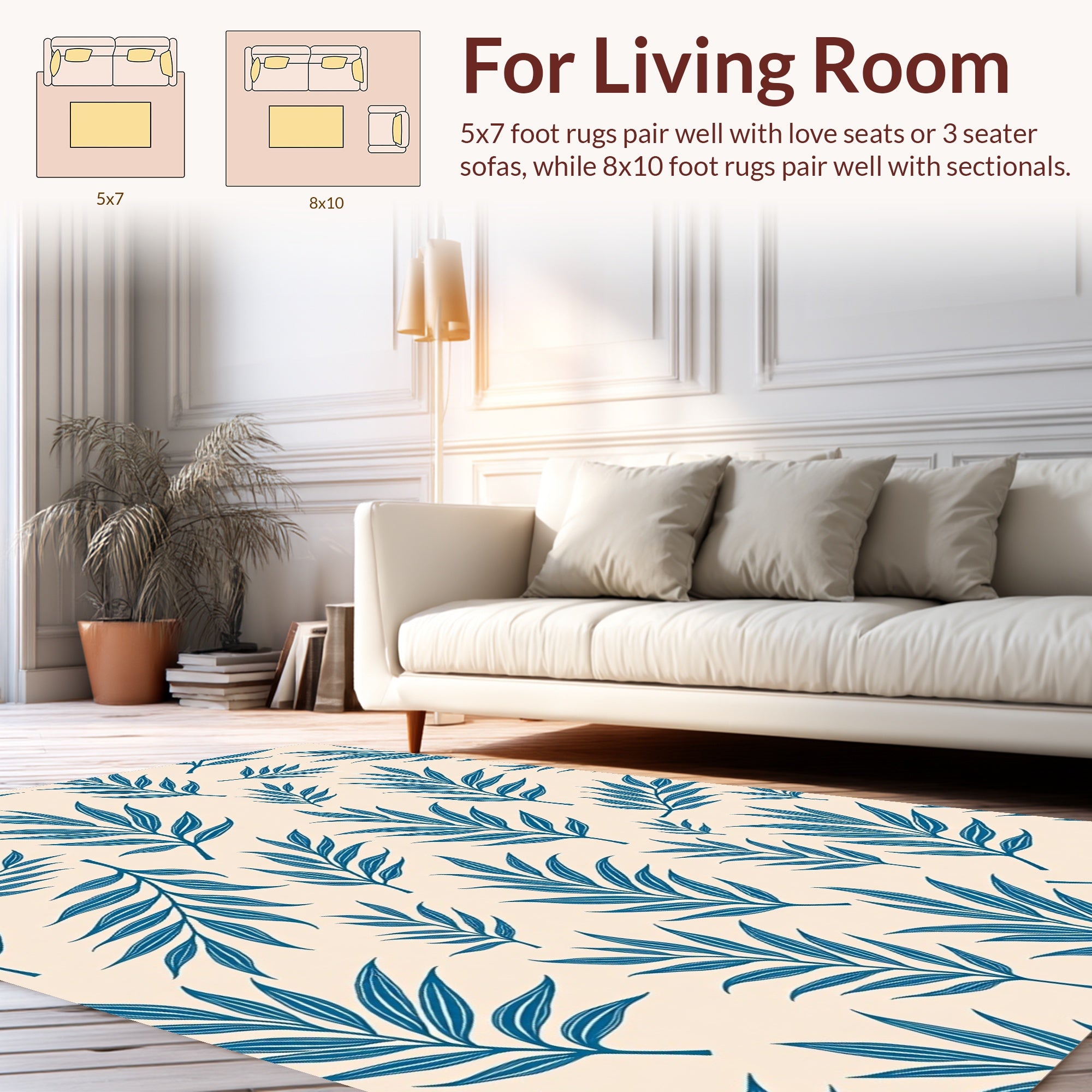 Seamless Blue Fern Leaf Pattern Rug