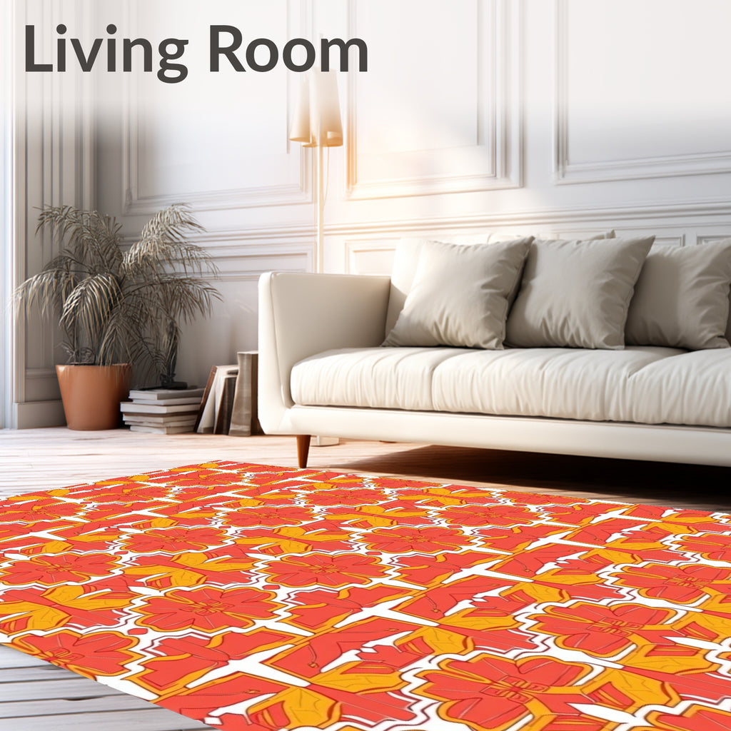 Orange Yellow Floral Geometric Pattern Rug
