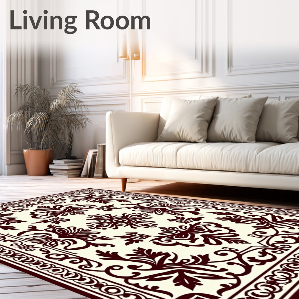 Intricate Floral Damask Pattern Rug