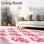 Red Floral Damask Allover Repeat Rug