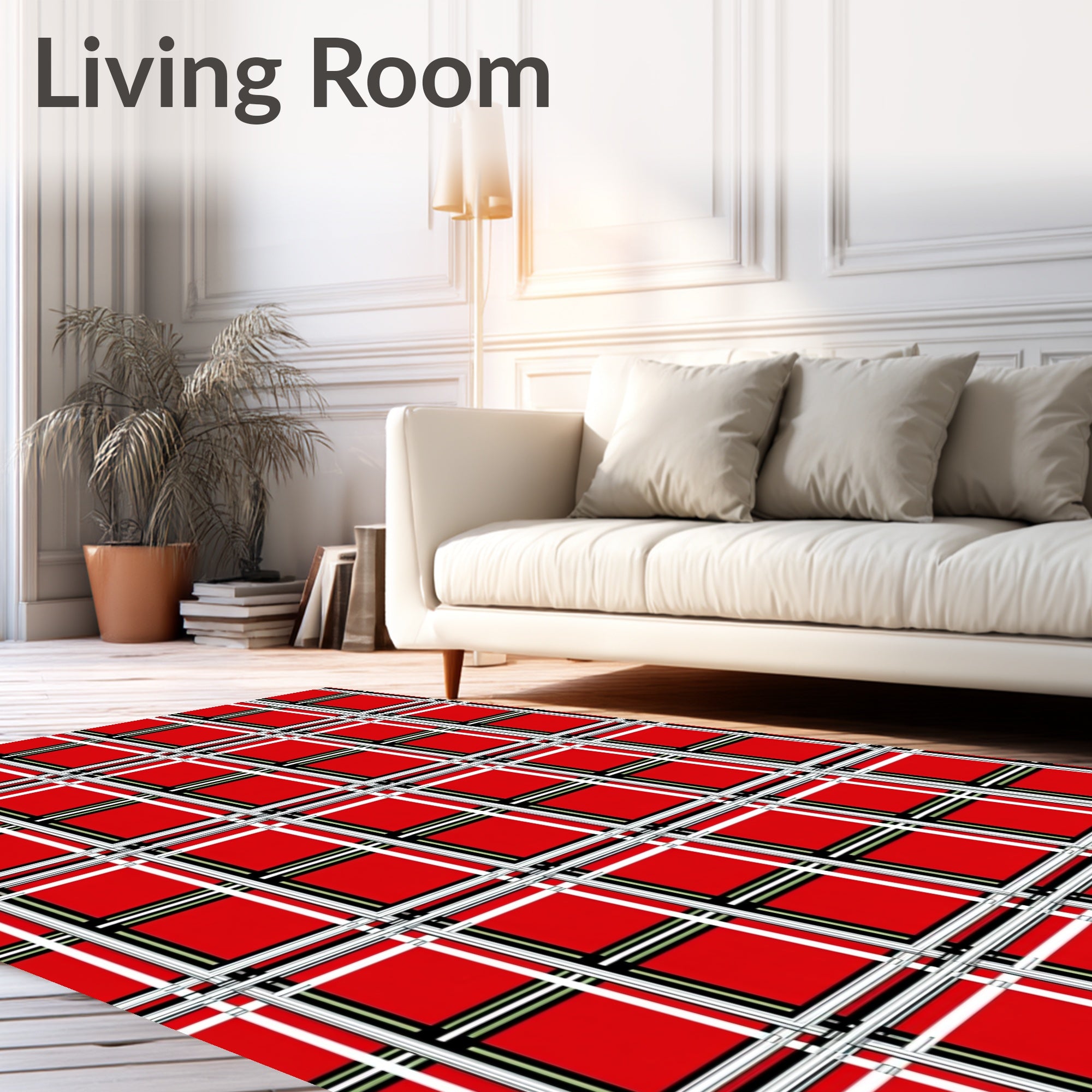 Bold Red Plaid Pattern Design Rug