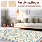 Cream Blue Swirl Pattern Design Rug