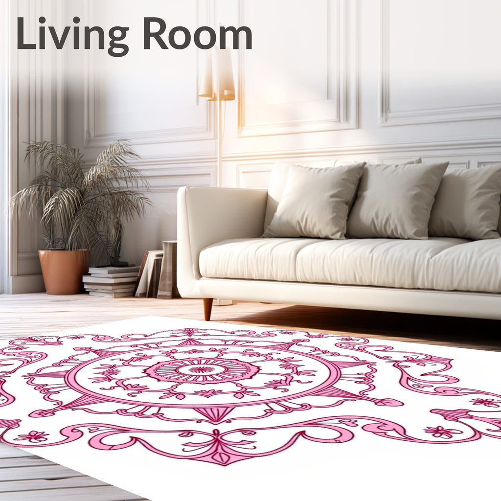 Elaborate Pink Mandala Art Rug