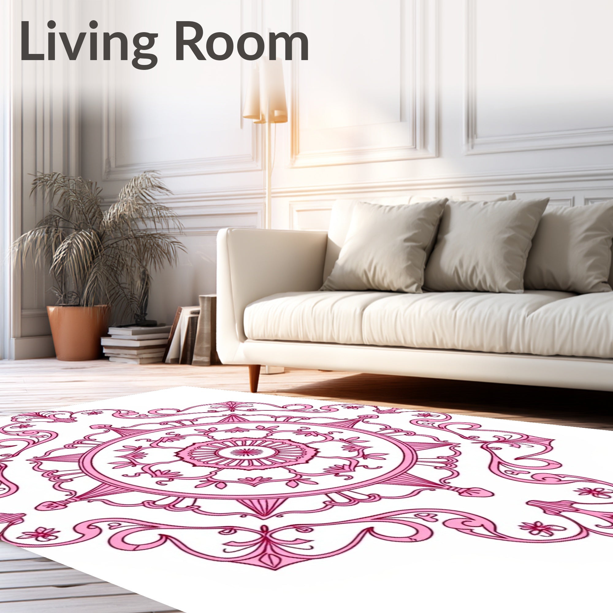 Elaborate Pink Mandala Art Rug