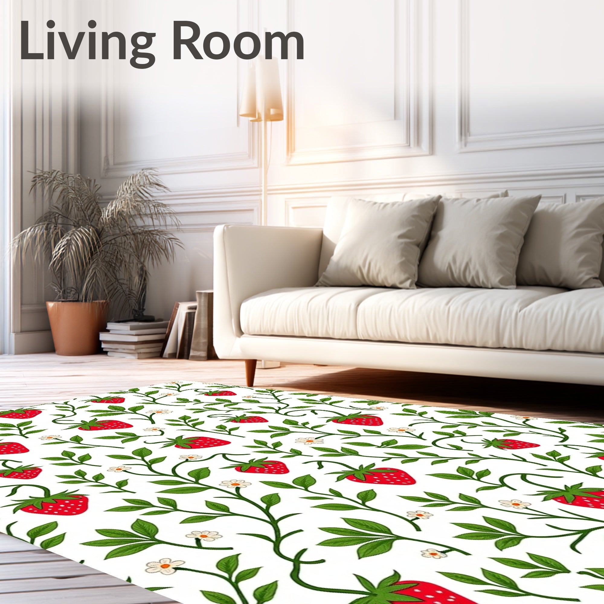 Vining Strawberry Floral Pattern Rug