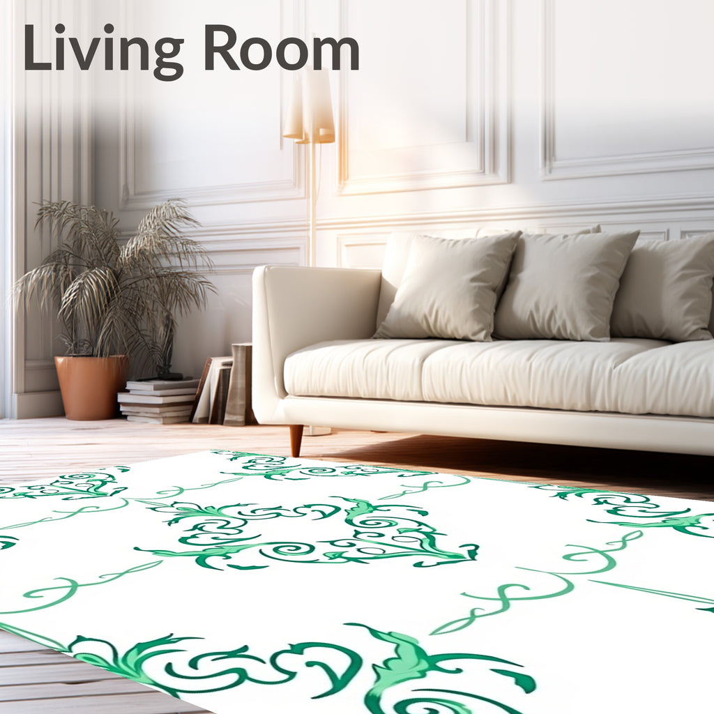 Elegant Green Swirl Floral Pattern Rug