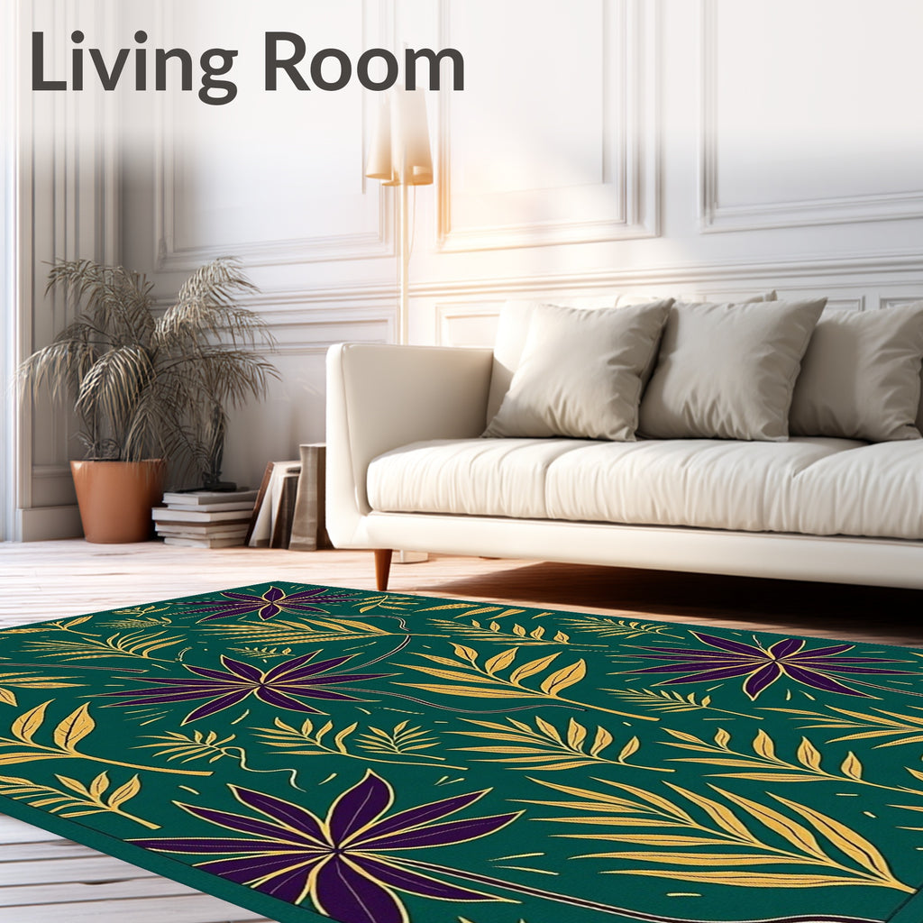 Deep Teal Tropical Leaf Arrangement Rug