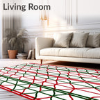 Geometric Wave Red Green Pattern Rug