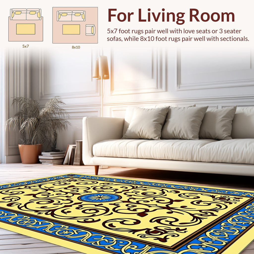 Yellow Blue Brown Traditional Floral Rug