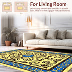 Yellow Blue Brown Traditional Floral Rug