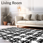 Black White Abstract Floral Tiling Rug