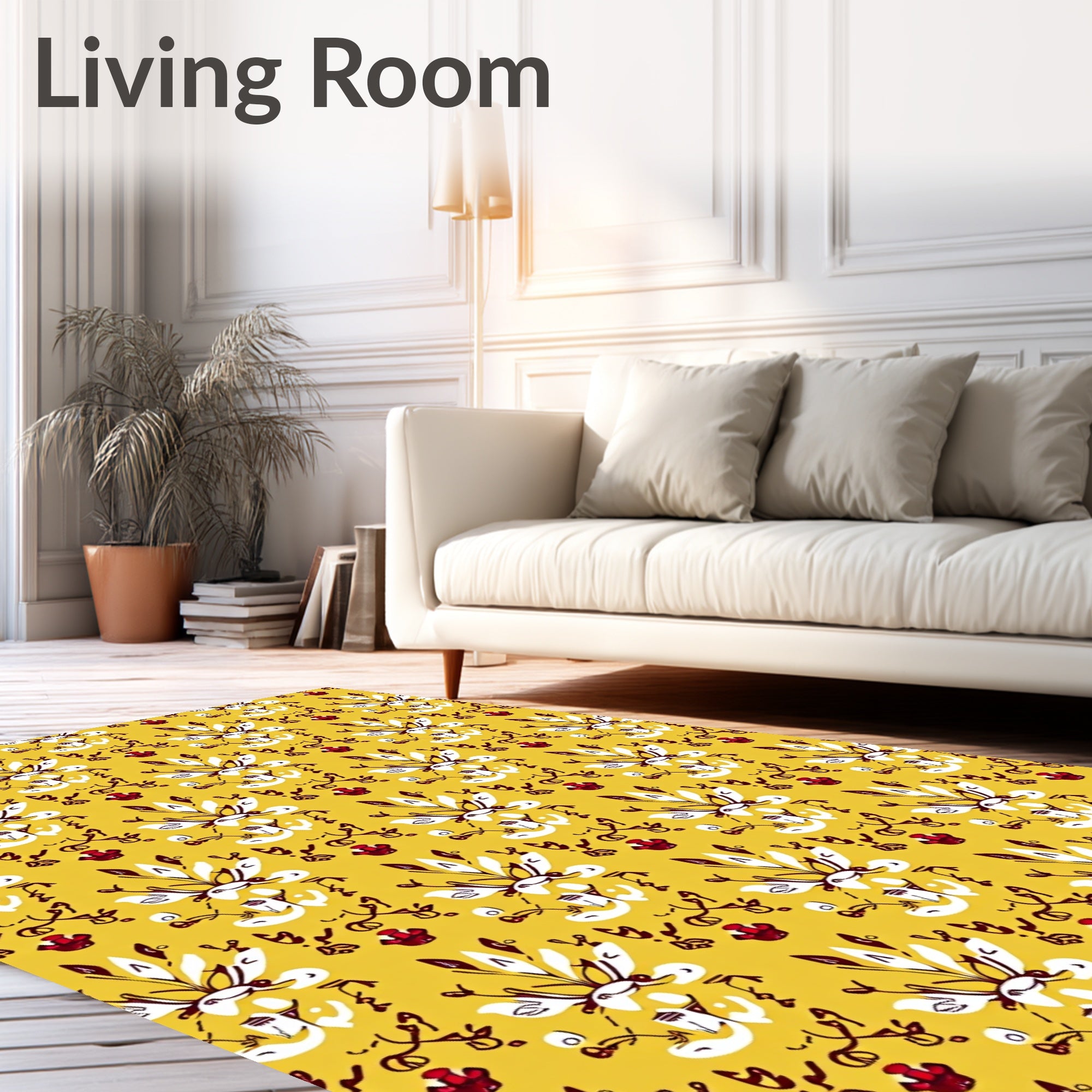 Floral Motif With Whimsical Swirls 3 Color Rug