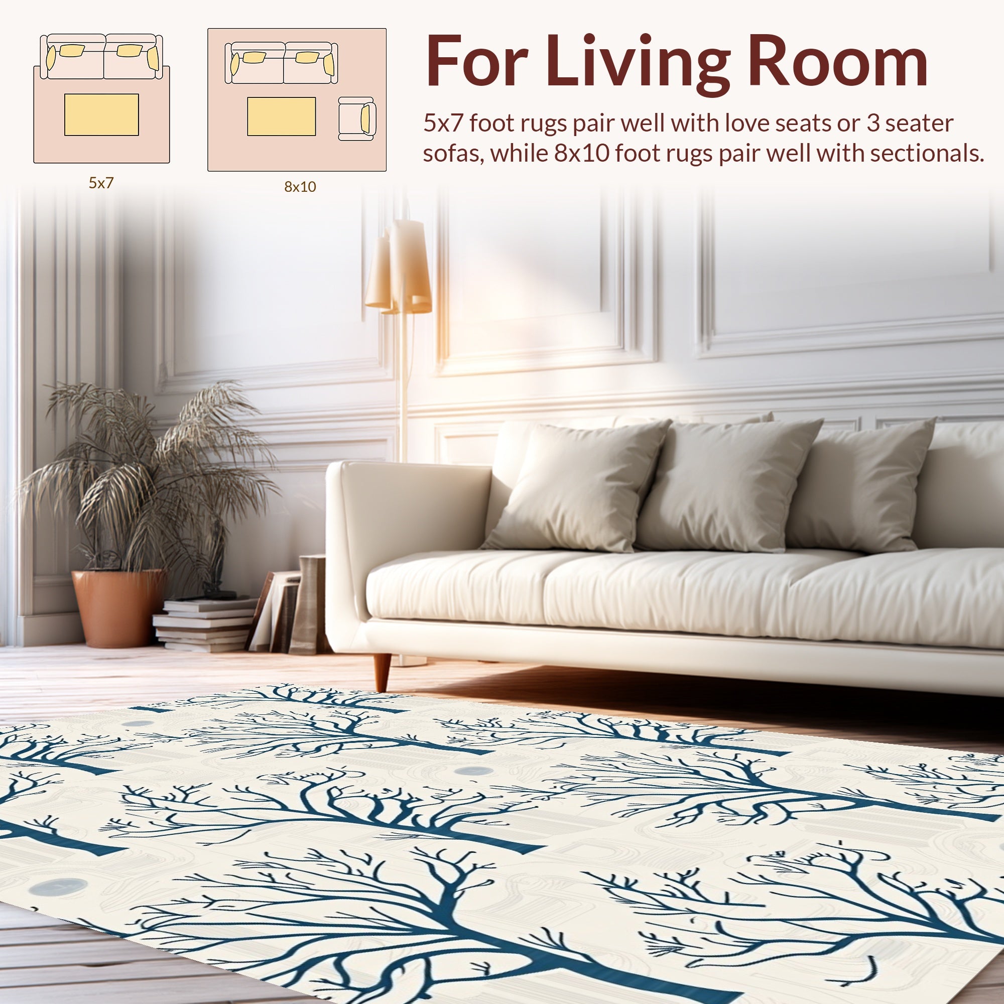 Dark Blue Winter Tree Pattern Rug