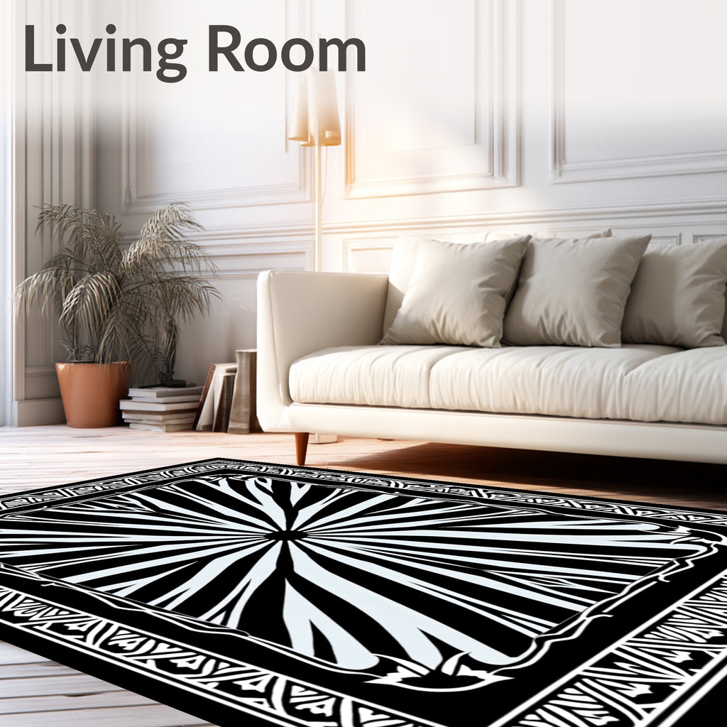 Radiating Sunburst With Geometric Border Rug