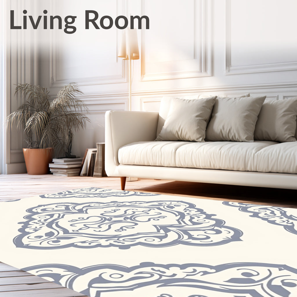 Elegant Grey Arabesque Pattern Rug