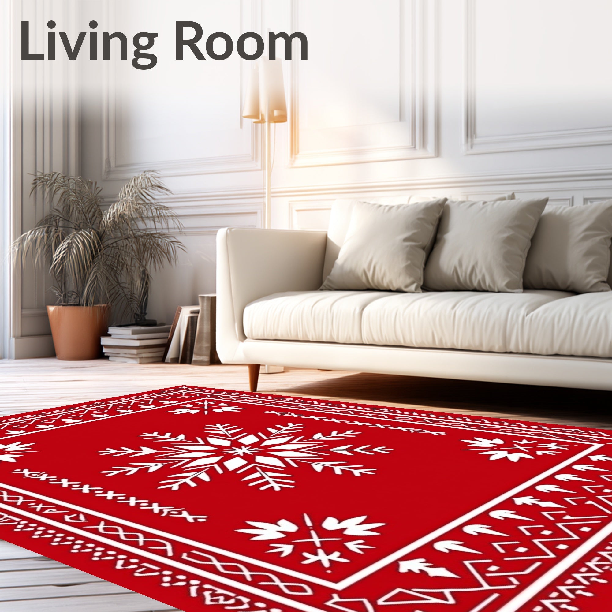 Bold White Snowflake Decorative Pattern Rug