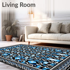 Blue White Black Abstract Geometric Design Rug