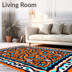 Vibrant Orange Teal Floral Medallion Rug