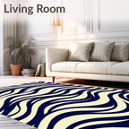 Navy Cream Wave Pattern Design Rug