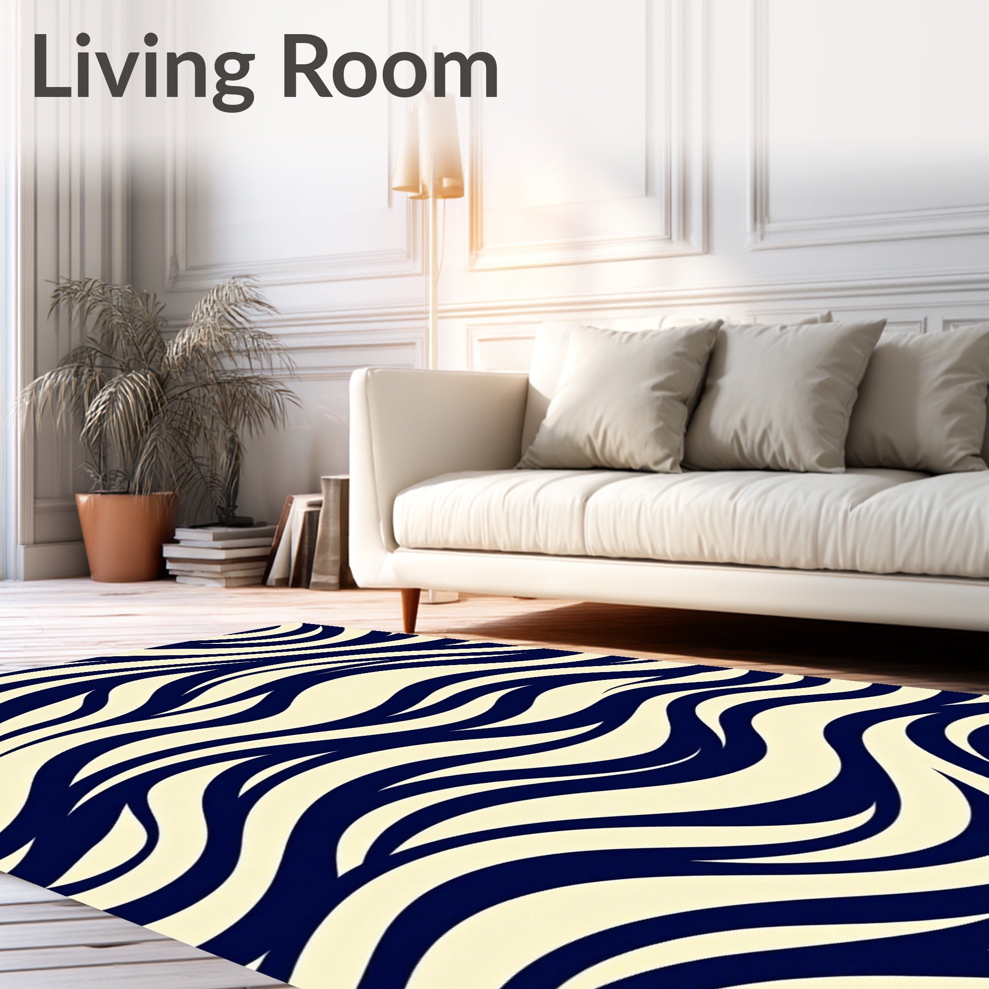 Navy Cream Wave Pattern Design Rug