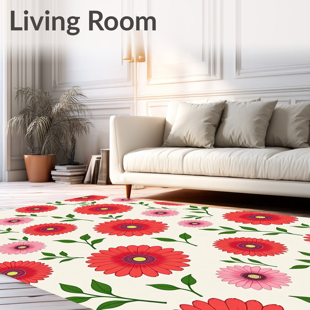 Bright Floral Pattern with Green Stems Rug