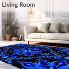 Intricate Blue Floral Scroll Pattern Rug
