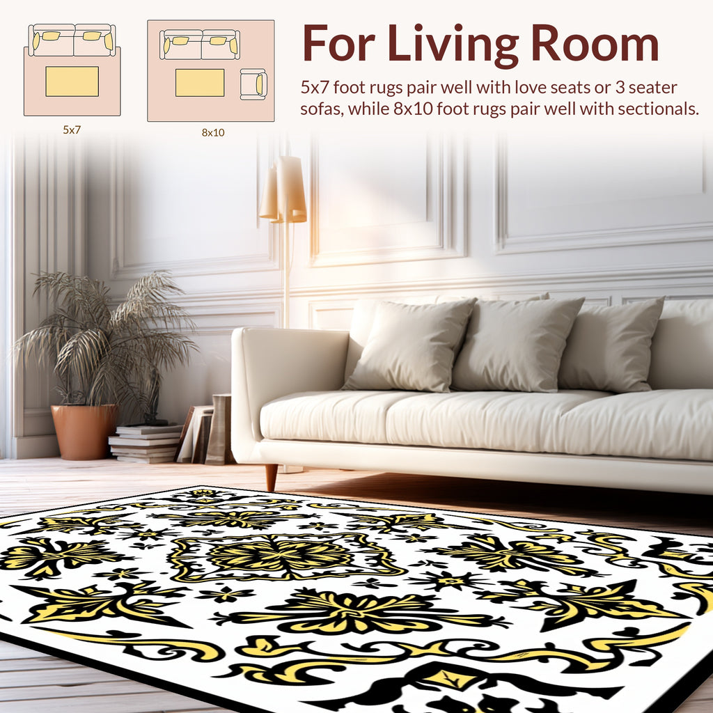 Classic Yellow Black Damask Design Rug