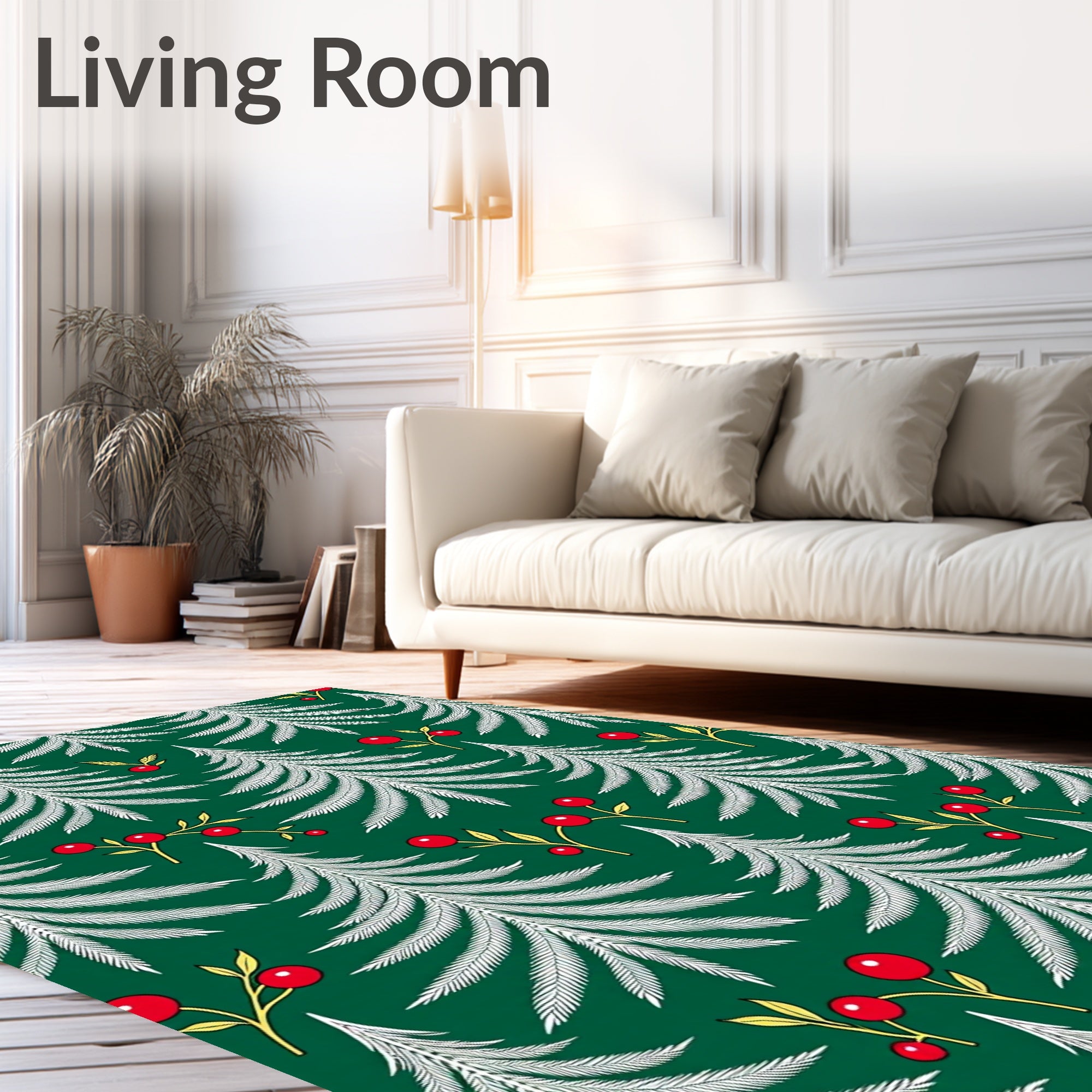 White Evergreen Forest Red Berry Rug