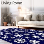 White Snowflakes on Deep Blue Background Rug