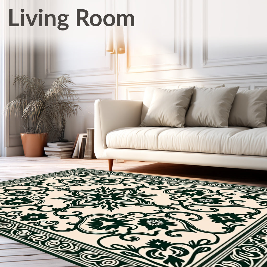 Ornate Dark Floral Scrollwork Pattern Rug