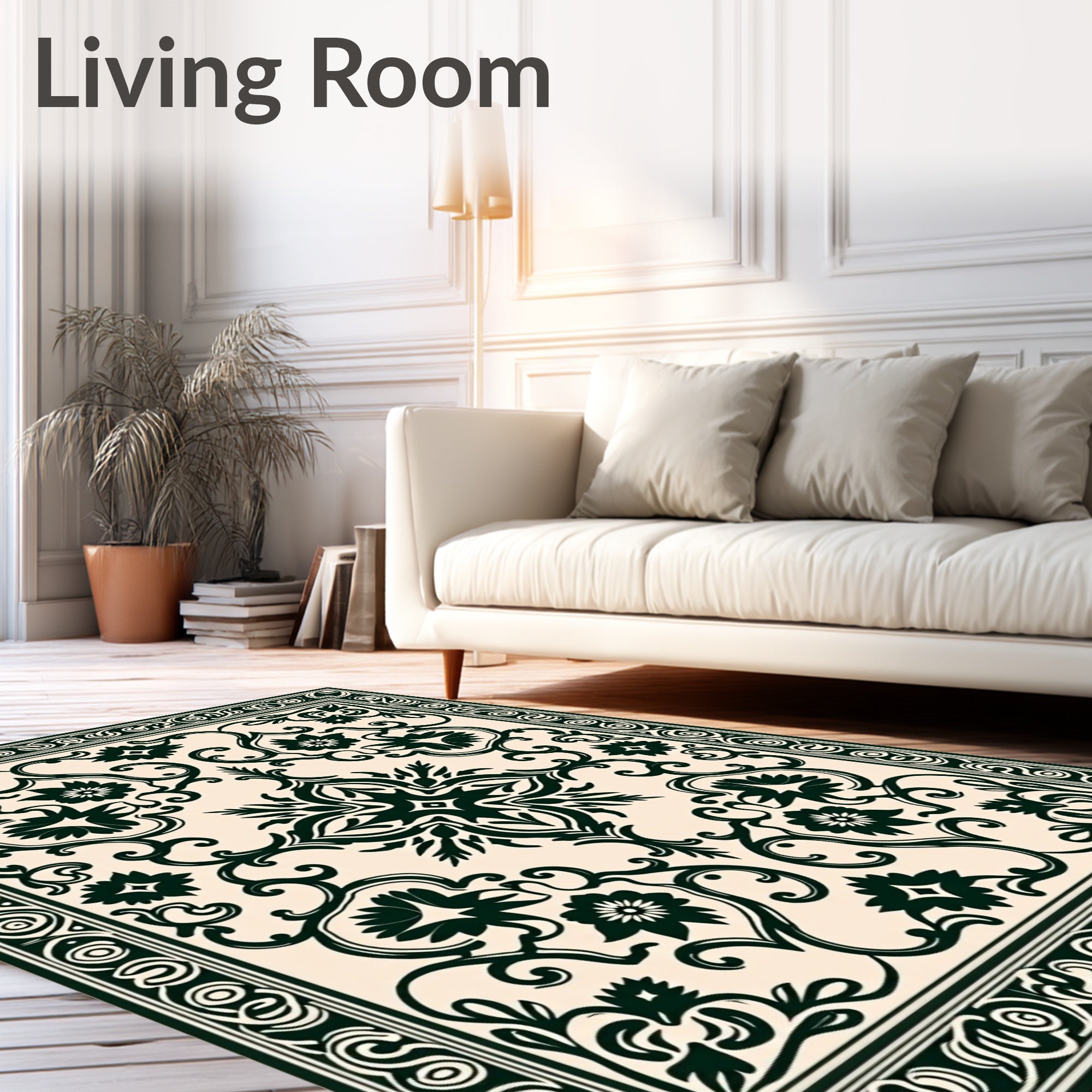 Ornate Dark Floral Scrollwork Pattern Rug