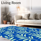 Tropical Leaf Pattern Blue Rug