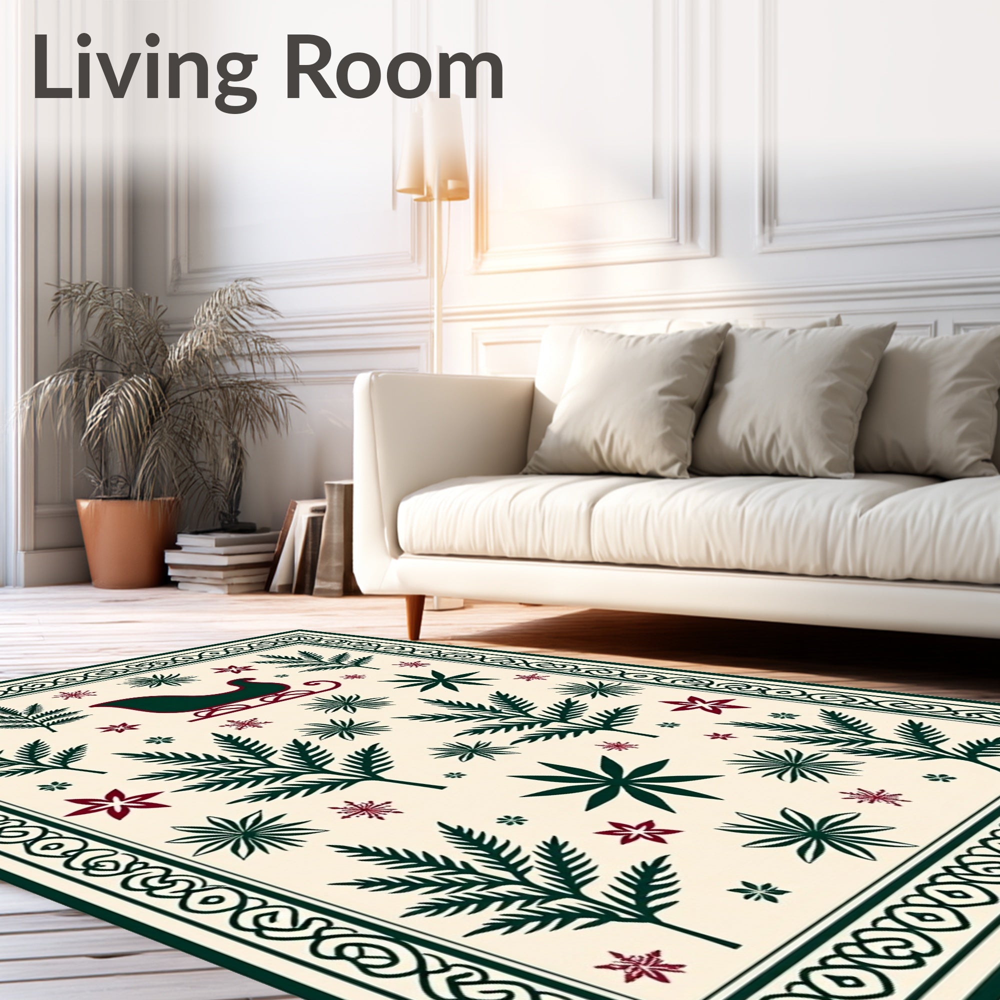 Winter Sleigh And Leaf Pattern Rug