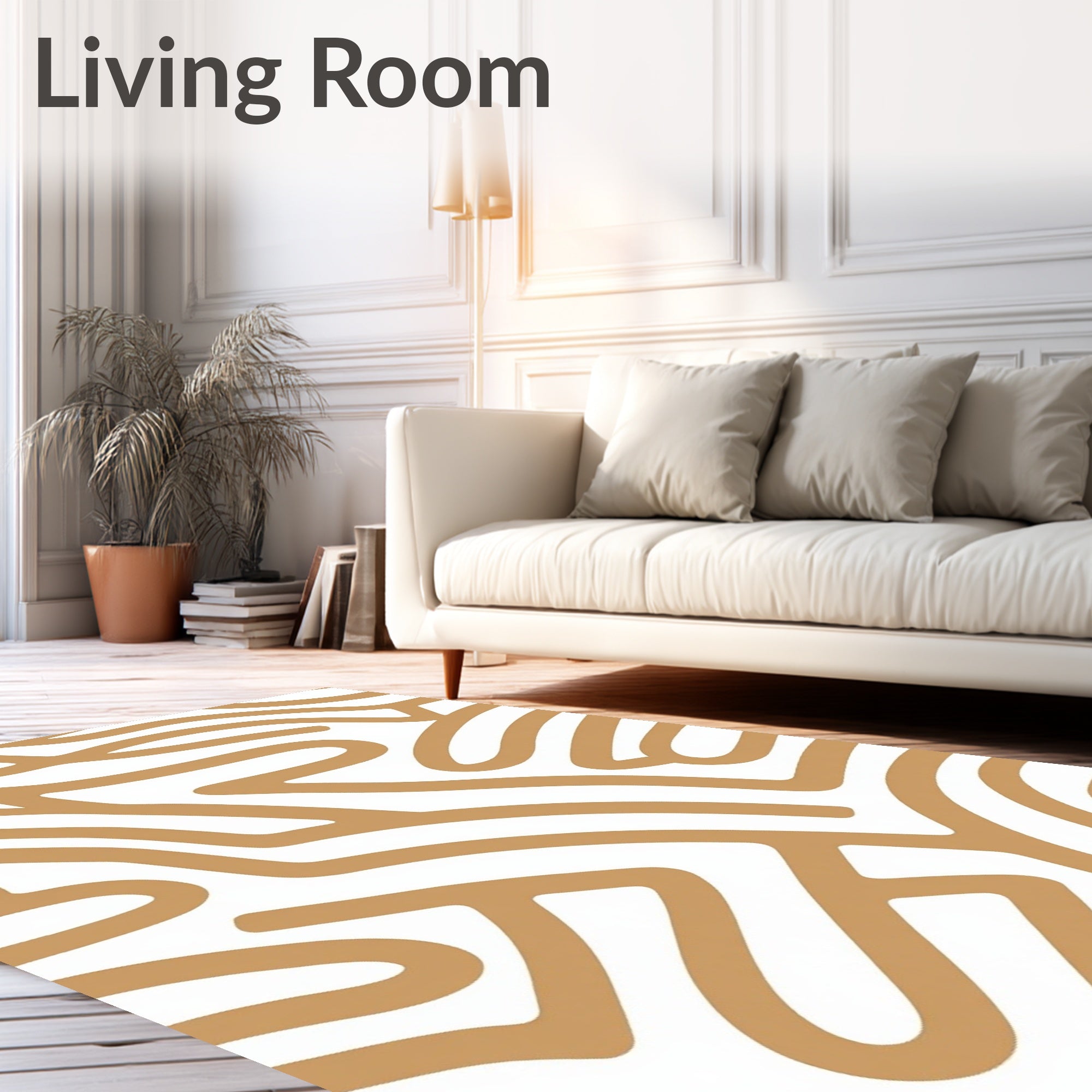 Abstract Tan Organic Line Art Rug
