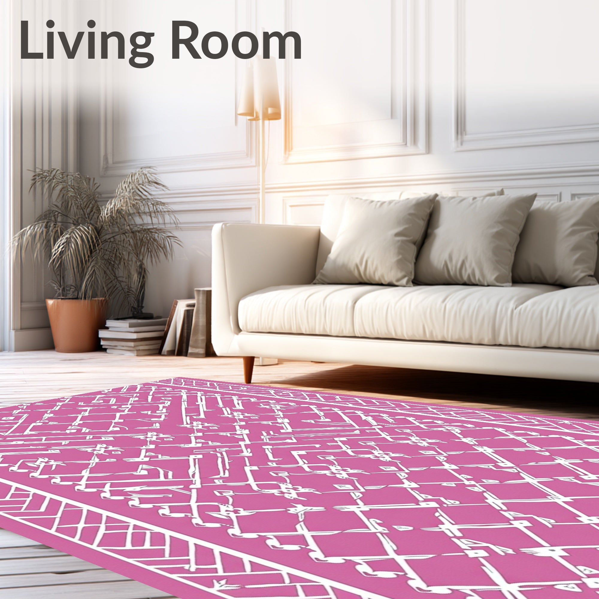 Pink White Symmetric Geometric Lattice Rug