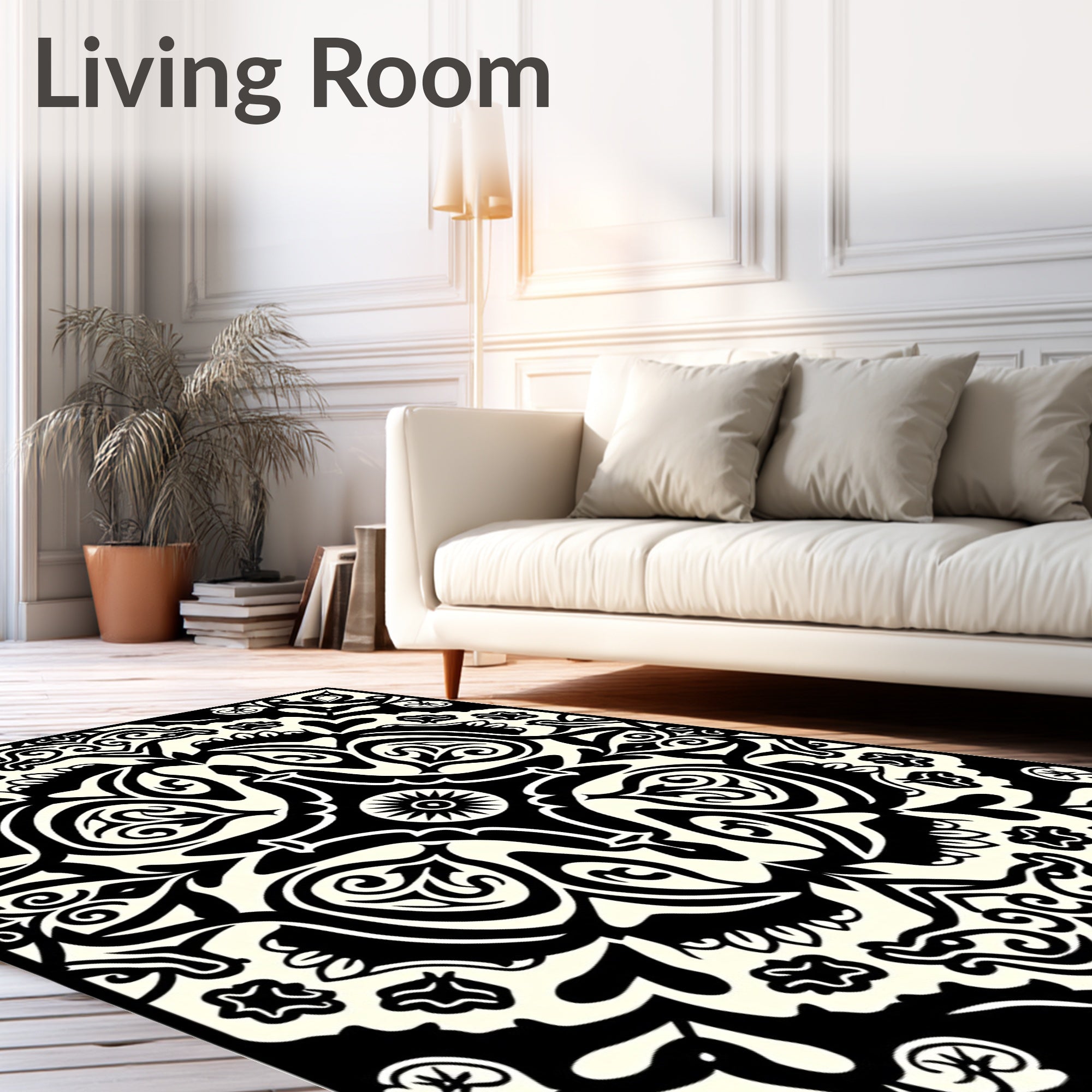 Black and White Intricate Paisley Pattern Rug