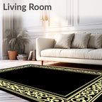 Ornate Yellow Scrollwork Border Design Rug