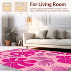 Vibrant Pink Tropical Leaf Pattern Rug
