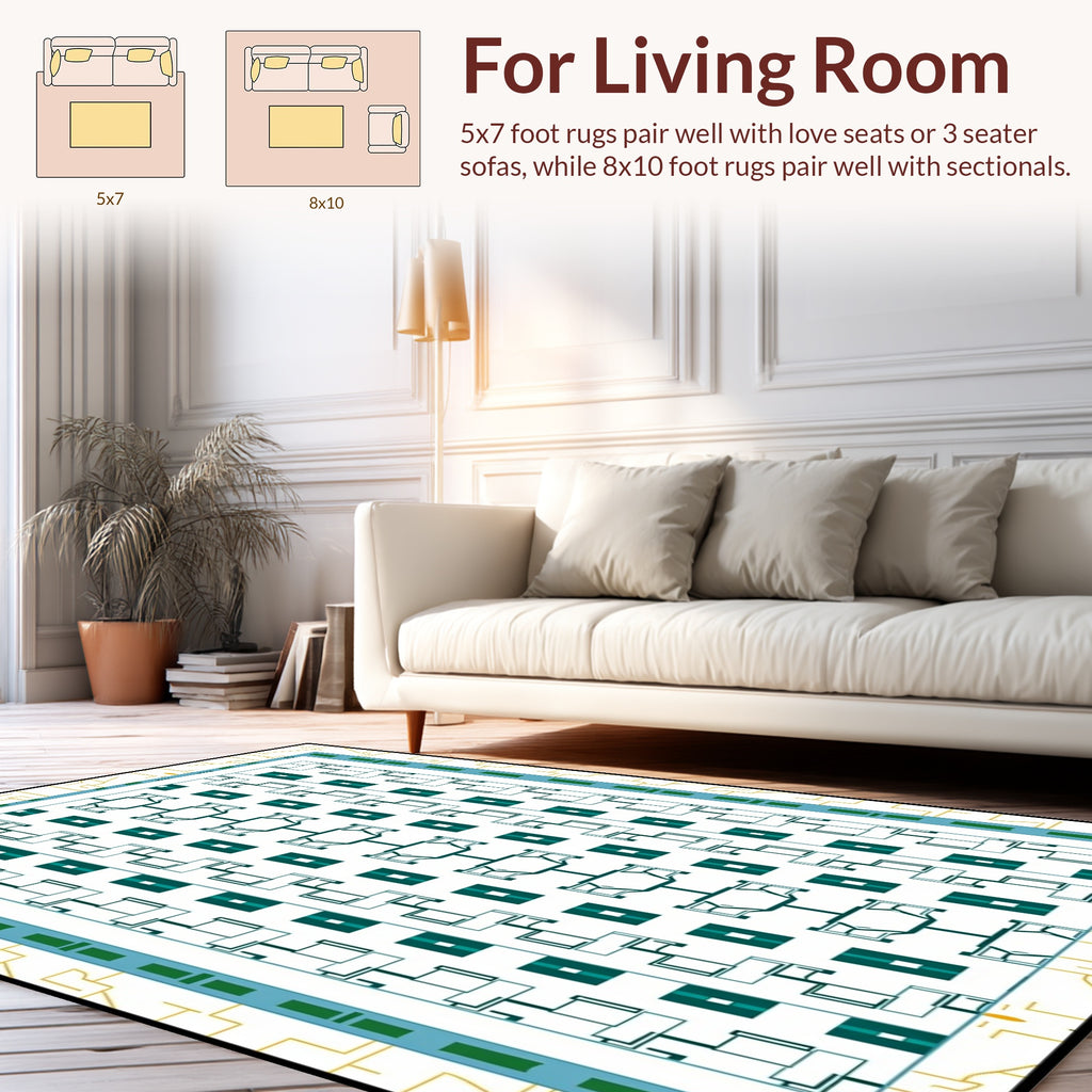 Geometric Teal White Repeating Pattern Rug
