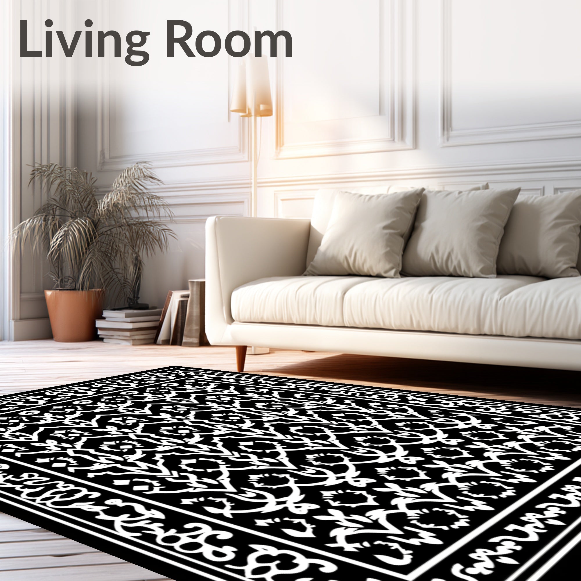 Intricate Floral Damask Stylized Pattern Rug