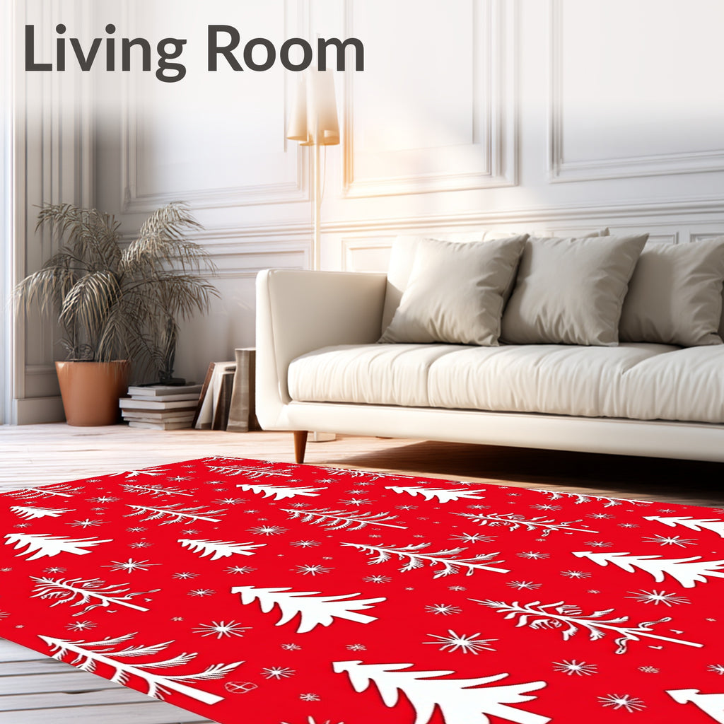 Red Snow Tree Pattern Rug